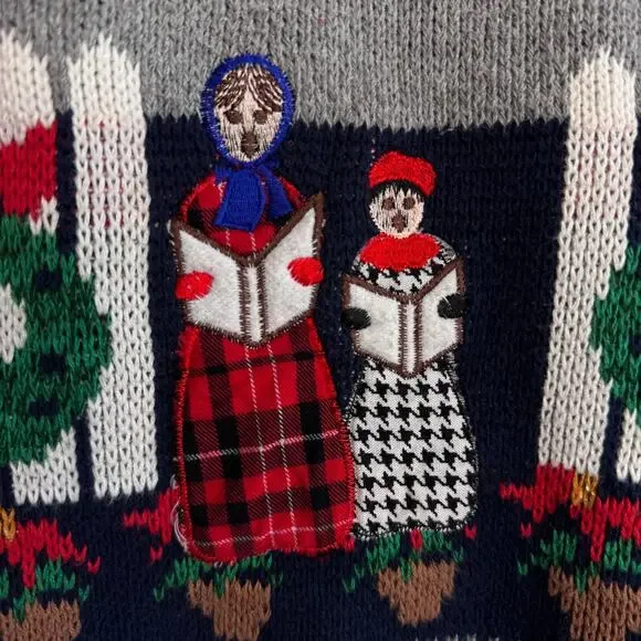 Vintage Christmas Sweater Women Small Ugly Xmas Party Carolers Cats Holiday 90s - Picture 8 of 12